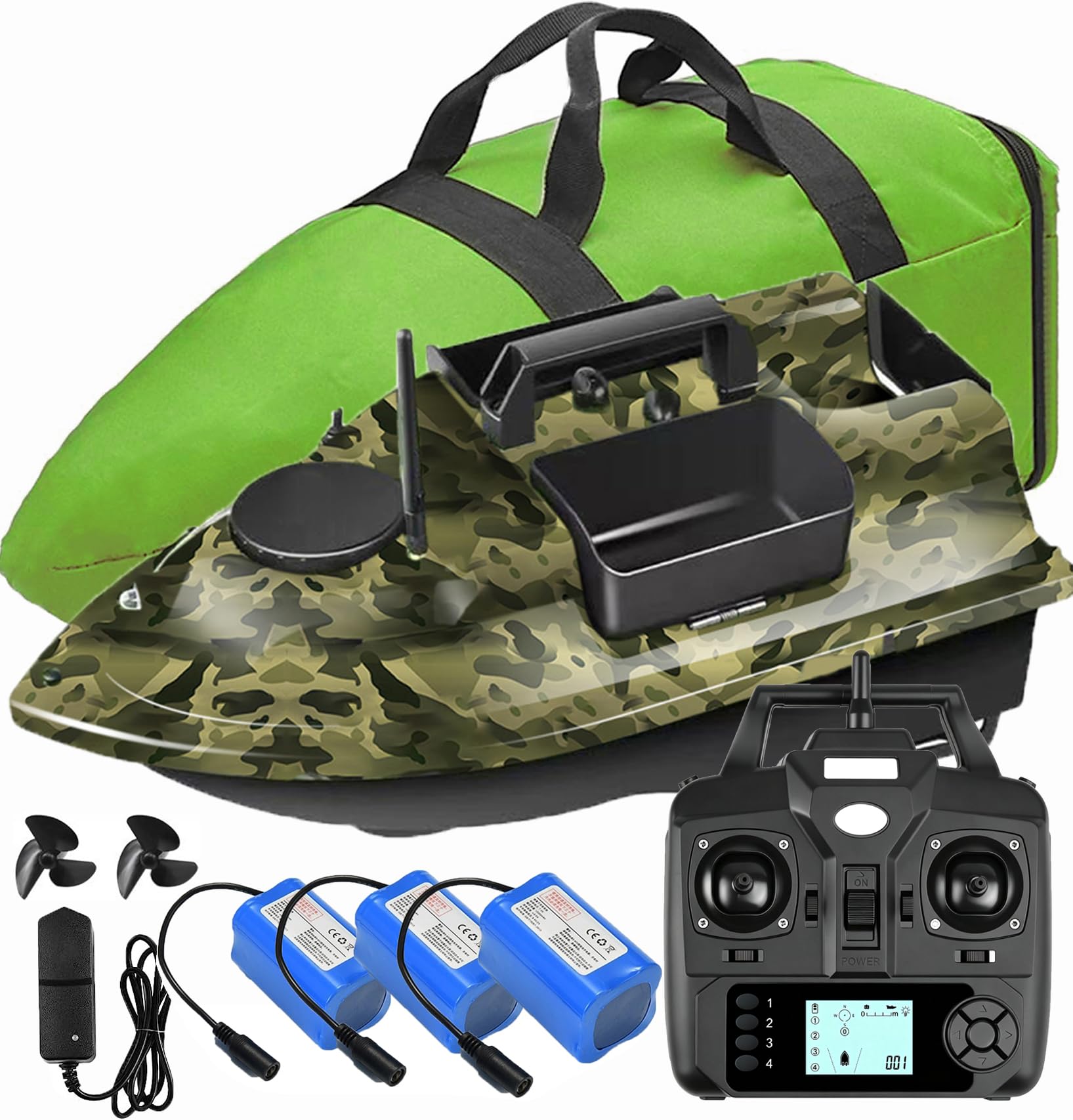 500M GPS barchino carpfishing Bait Boat Carp Hook Post barca da pesca, sensore LCD Fishfinder, con borsa, 12000mAh Batteria di grande capacità, regala antenne, eliche e altri piccoli regali, one key r