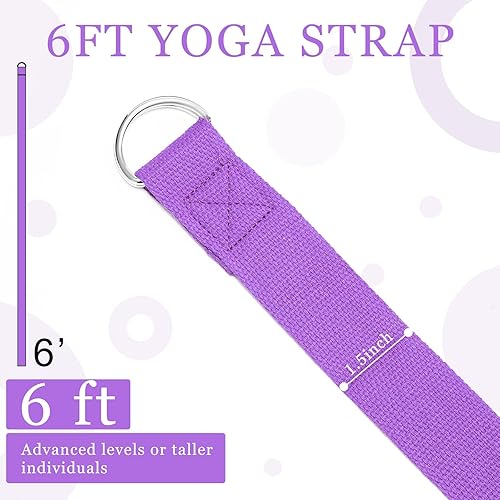 Miniatura 3 de Leyndo 24 correas de yoga para estirar, yoga, ejercicio, correas ajustables para clases de yoga, cinturón de yoga no elástico de 6 pies con hebilla