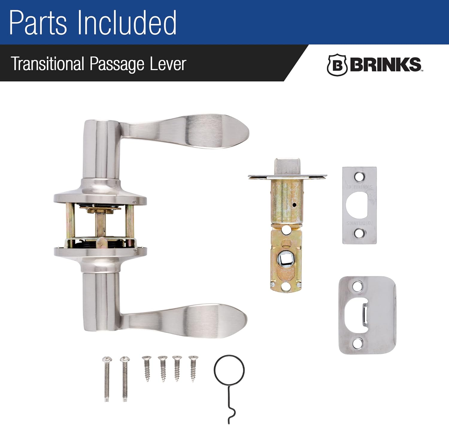 BRINKS – Transitional Non-Locking Interior Wave Door Lever, Satin Nickel - Designed for Traditional and Transitional Homes and Blends Seamlessly with Interior Décor (E2428-119)