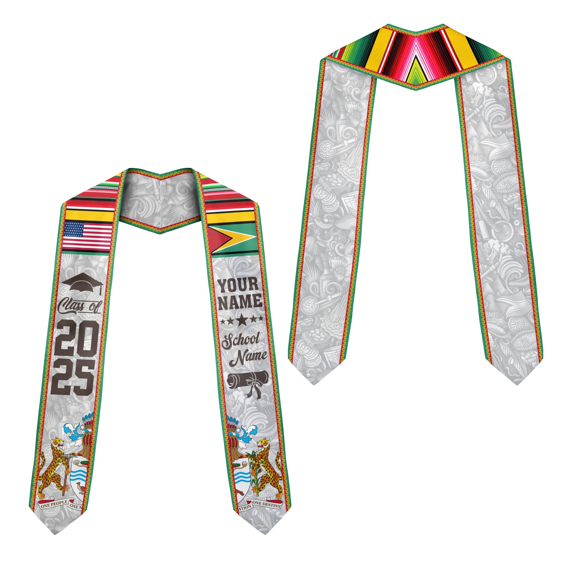 MonkeyVan Custom Guyana Graduation Sash Custom Flag Graduation Stole Guyana Flag Graduation Sash Guyana Stole Graduation 2025 Gya3