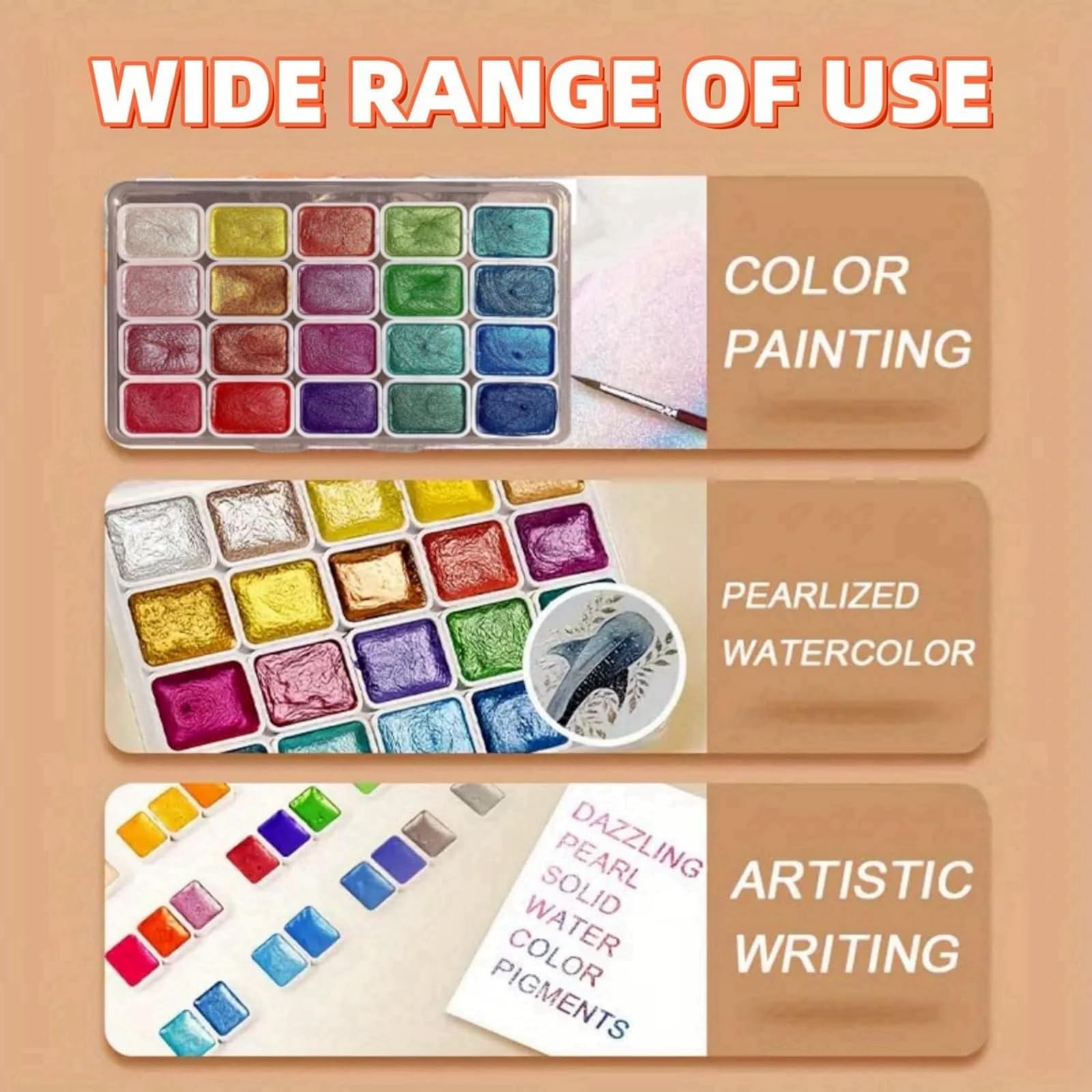 20 kleuren aquarel schilderen Set, Metallic aquarel verf Set, Glitter
