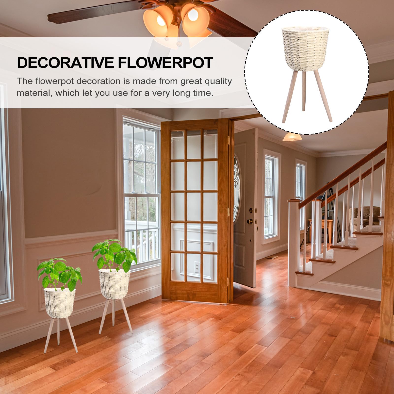 CHILDWEET Vaso da Fiori con Staffa Angolare in Rattan e Legno, Portafiori Decorativo Semplice ed Elegante per Piante, Adatto per Decorazione Casa e Ufficio, 1 Pezzo