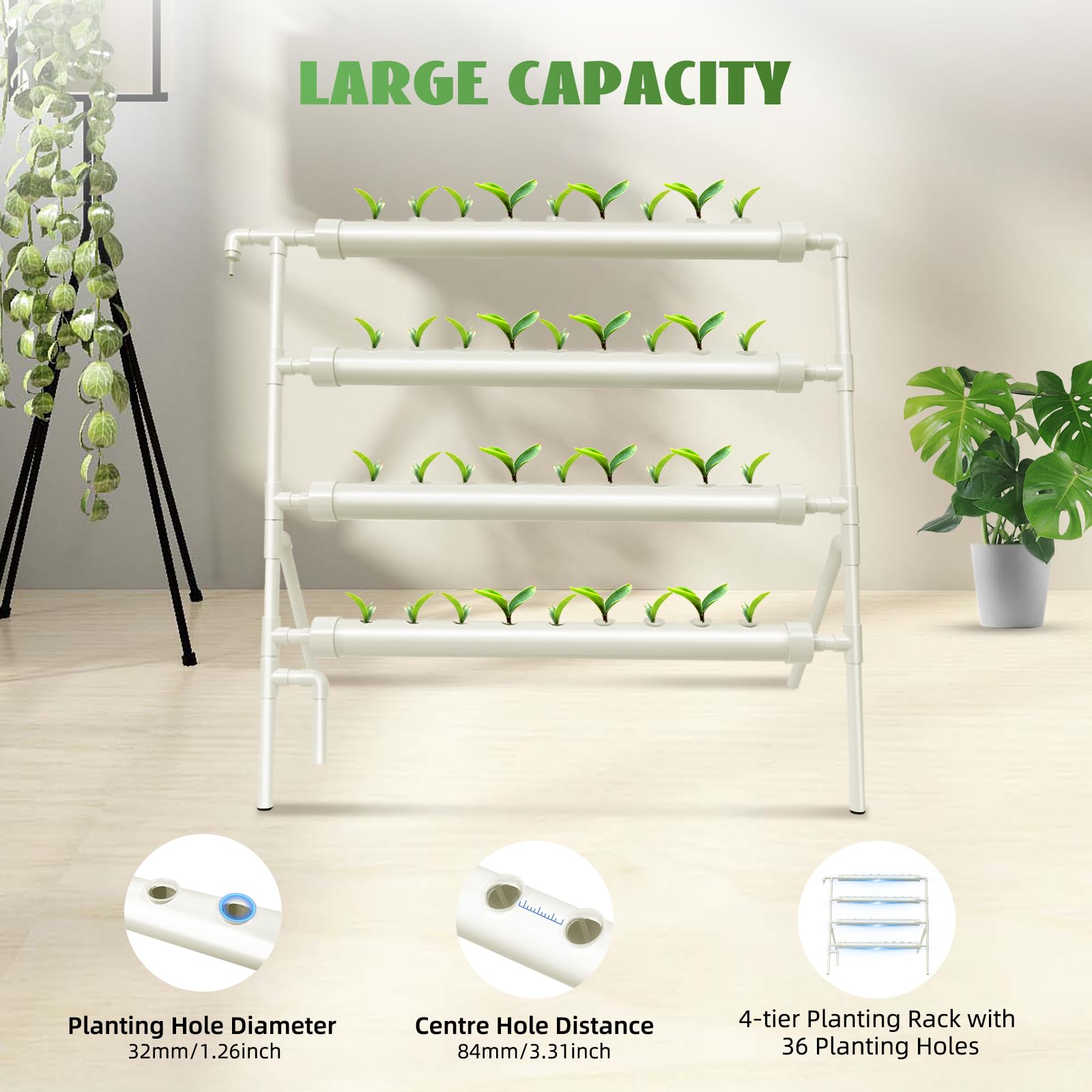 Sistema hidropónico hidropónico para cultivo de plantas sin tierra, 36 plazas, 4 capas, plantas, verduras, hidroponía para casa, balcón, jardín, balcón (capa individual 36 agujeros)