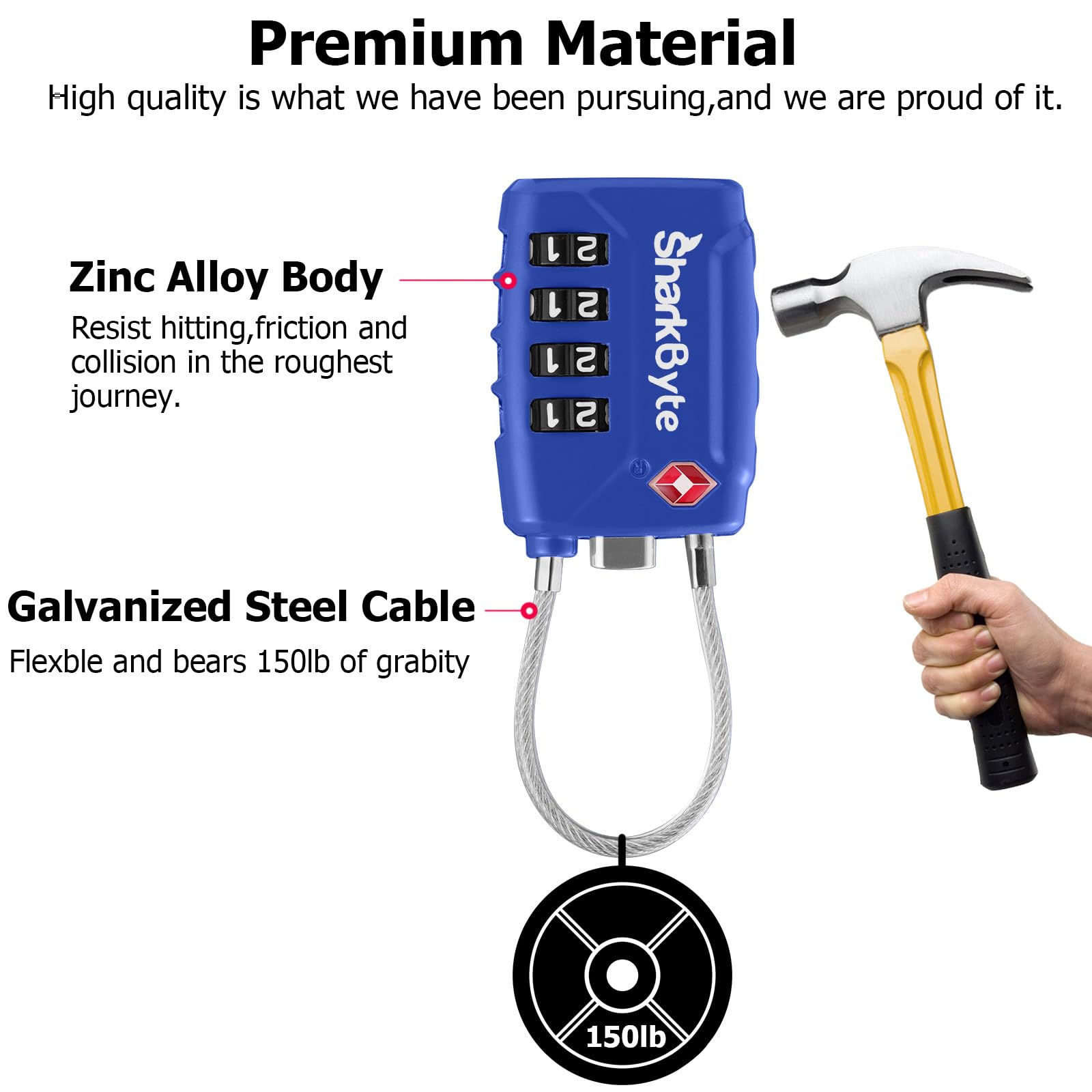 SharkByte Candados de maleta aprobados por la TSA, candado de combinación de seguridad de 4 esferas, candado de viaje de alambre flexible para maletas, cerraduras de equipaje, bolsa de viaje, gimnasio