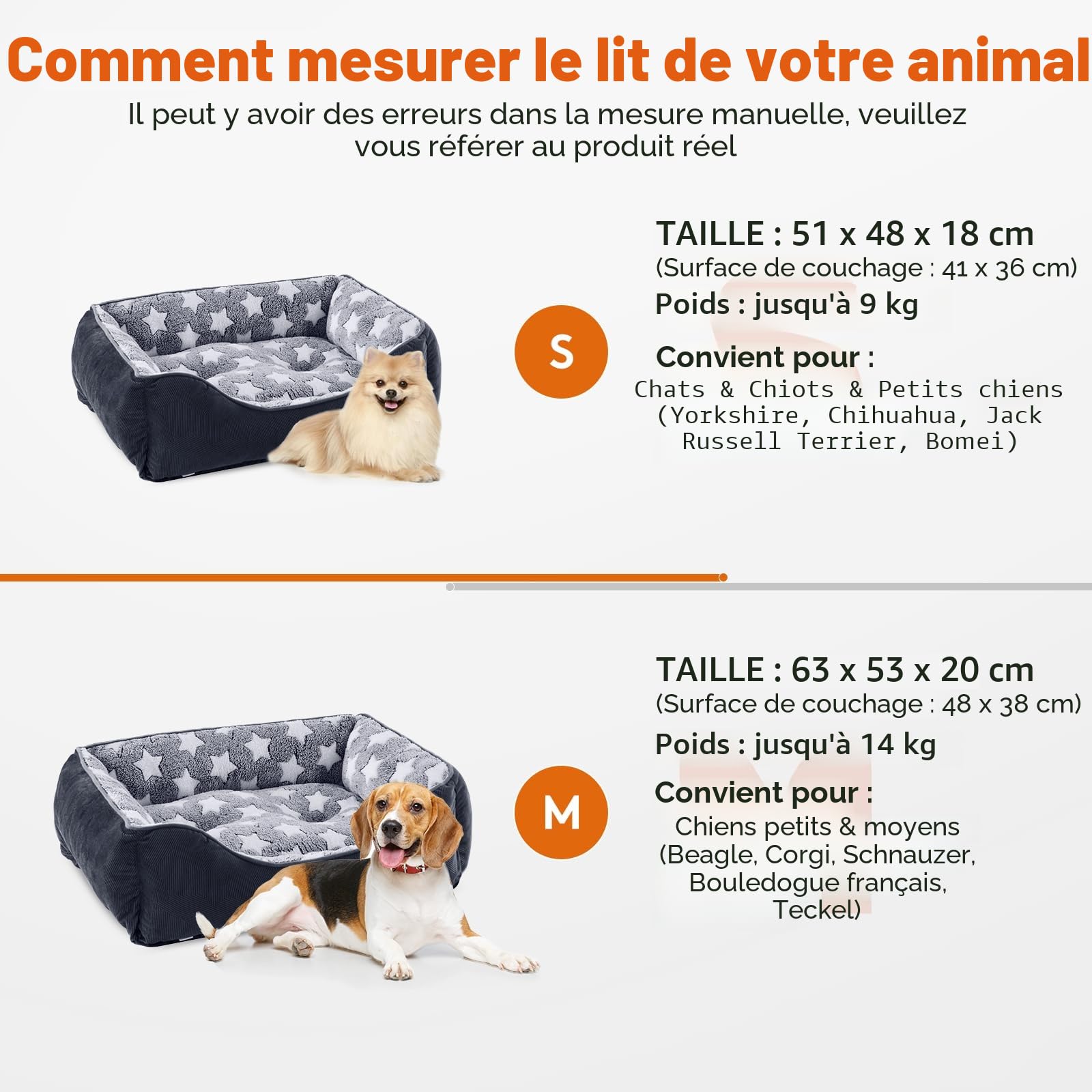 FURTIME Panier pour Chien, Lit pour Chien Moyen Taille Lavable, Antidérapant Coussin Anti-anxiété Doux pour Moyen Grande Chiens et Chats, Doux et Confortable, M(63x53x20cm)