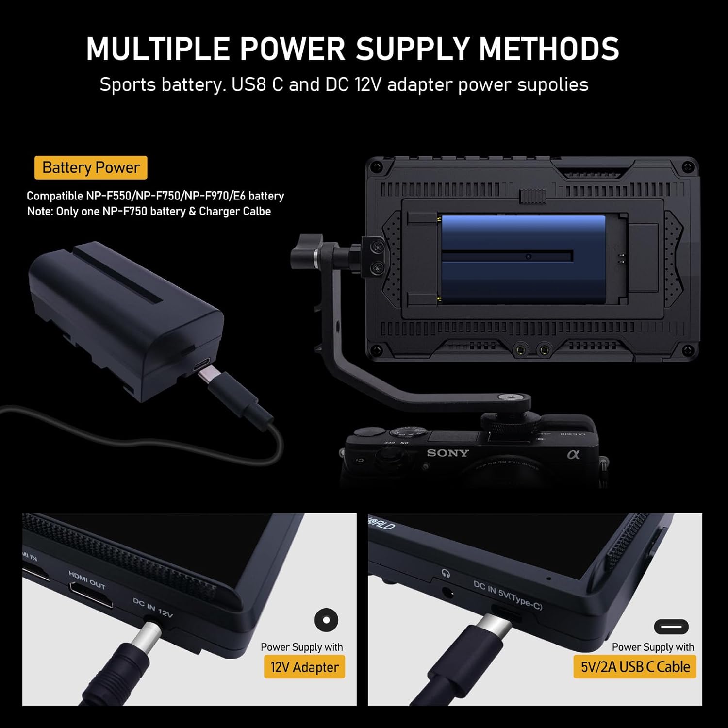 FEELWORLD S55E 5.5Inch Camera DSLR Field Monitor Custom 3D LUT Camera Monitor 4K HDMI Input & Output Waveform Monitoring Lightweight with F750 4400mAh Battery and Bag