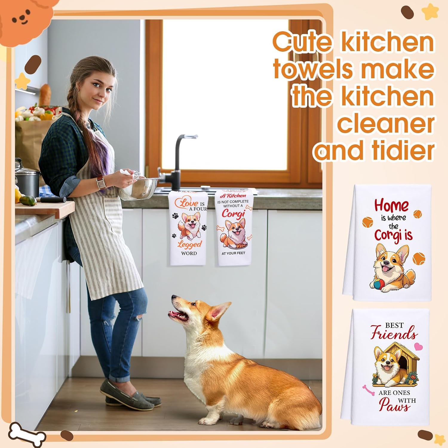 Peryiter 12 Pcs Corgi Dog Towels a Kitchen is Not Complete Without a Corgi 16×24 Inches Funny Puppy Themed Absorbent Cleaning Decorative Hand Tea Towels for Home Kitchen Bath Room Washroom - Image 7