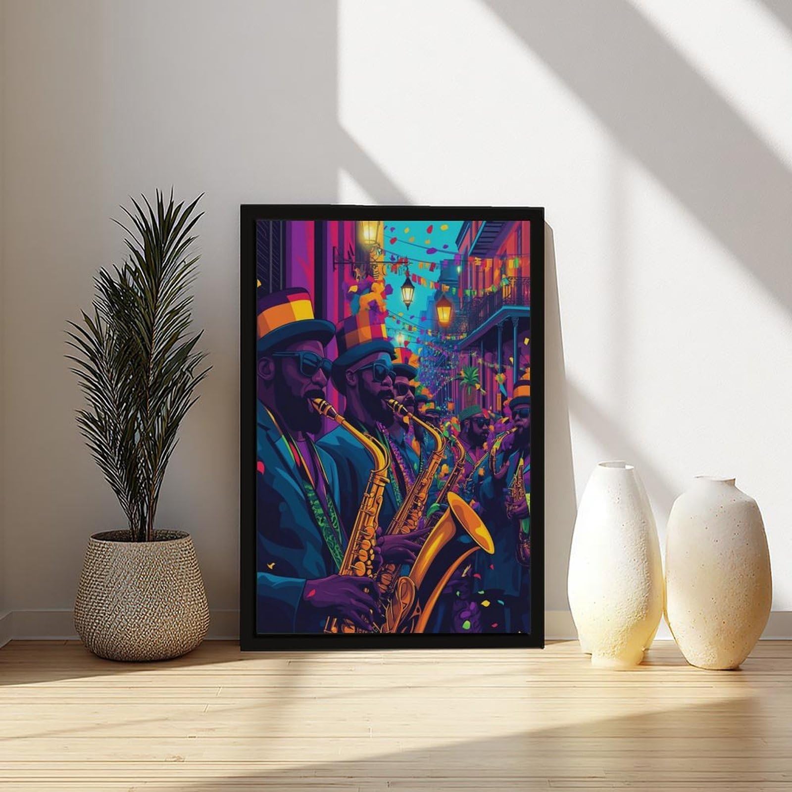 LXWNZE Mardi Gras Jazz Band Art, New Orleans Music Festival Canvas Poster Decorazione Camera da Letto Paesaggio Ufficio Camera Decorazione Regalo 40,6 cm L x 61 cm W