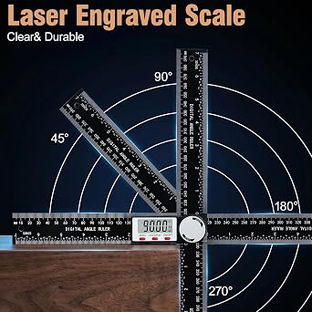 Protractor Digital Angle Bevel with LCD Display, 400 mm Protractor with Locking and Holding Function, Laser-Engraved Scale for Woodworking, Carpentry, Mechanical Engineering and Construction