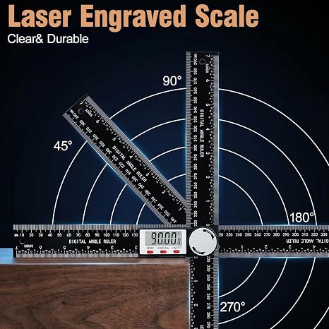 Protractor Digital Angle Bevel with LCD Display, 400 mm Protractor with Locking and Holding Function, Laser-Engraved Scale for Woodworking, Carpentry, Mechanical Engineering and Construction