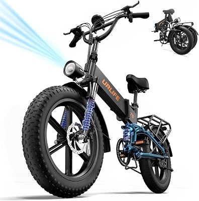 URLIFE Bici Elettrica Pieghevole 20" x 4.0 Fat Tire, Bicicletta Elettrica per Adulti con Doppia Sospensione e Cambio 7 Velocità, Batteria Estraibile 48V 13Ah, E-bike per Città e Montagna
