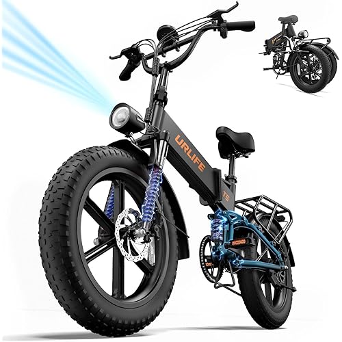 URLIFE Folding Electric Bike for Adults, 48V 13AH Removable Battery, 20" x 4" Fat Tire, Full Suspension with Quad-Link Shock Absorption, LED Display, 7-Speed, 60-80 Miles