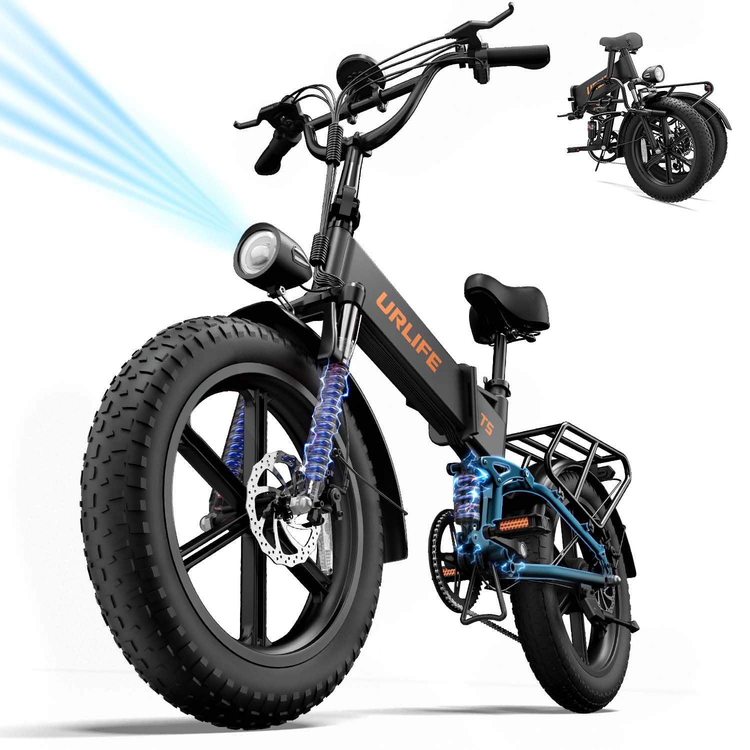 URLIFE Bici Elettrica Pieghevole, 20 * 4" Fat Tire E BIKE Batteria Rimovibile da 48V 13AH, Bicicletta Elettrica Sospensione Completa, 7 Velocità ebike da per Ogni Terreno