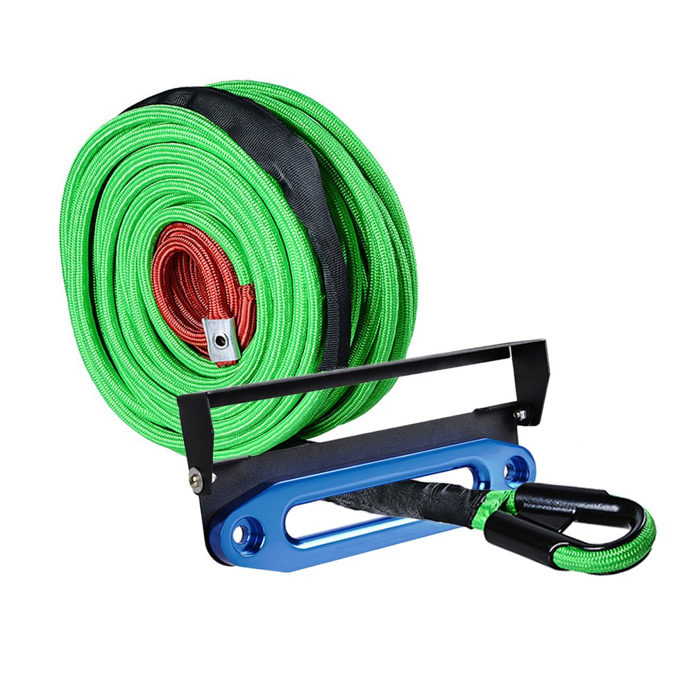 Astra Depot 95ft x 3/8 inch (reen Synthetic Winch Rope Cable 22000LBs + Anodized Blue 10