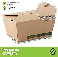 Vista 3 de Stock Your Home Juego de 50 recipientes de comida comercialmente compostables de 30 onzas, cajas de papel para llevar, pequeñas cajas de papel kraft
