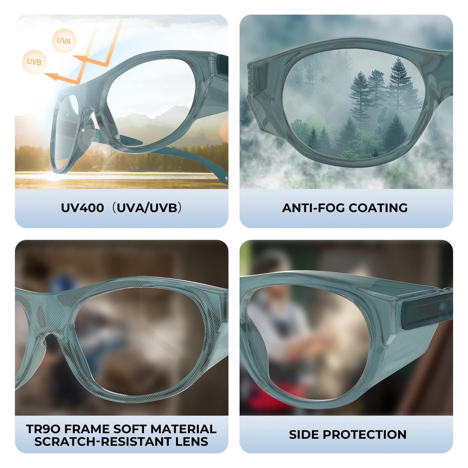 TR90 Lunettes de sécurité légères anti-buée UV400 pour homme et femme