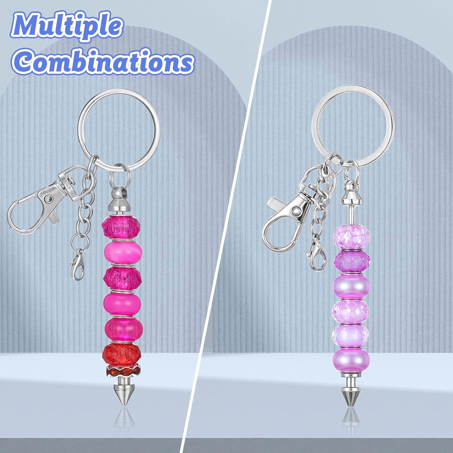 MAQUITA 36 Pcs Beadable Keychain Bar, Silver Beaded Keychain Bead Key Chains for Pendant DIY, Bulk Alloy Blank Beadable Item Accessories for Key Chain Making Supplies Jewelry Making Gift - Image 4