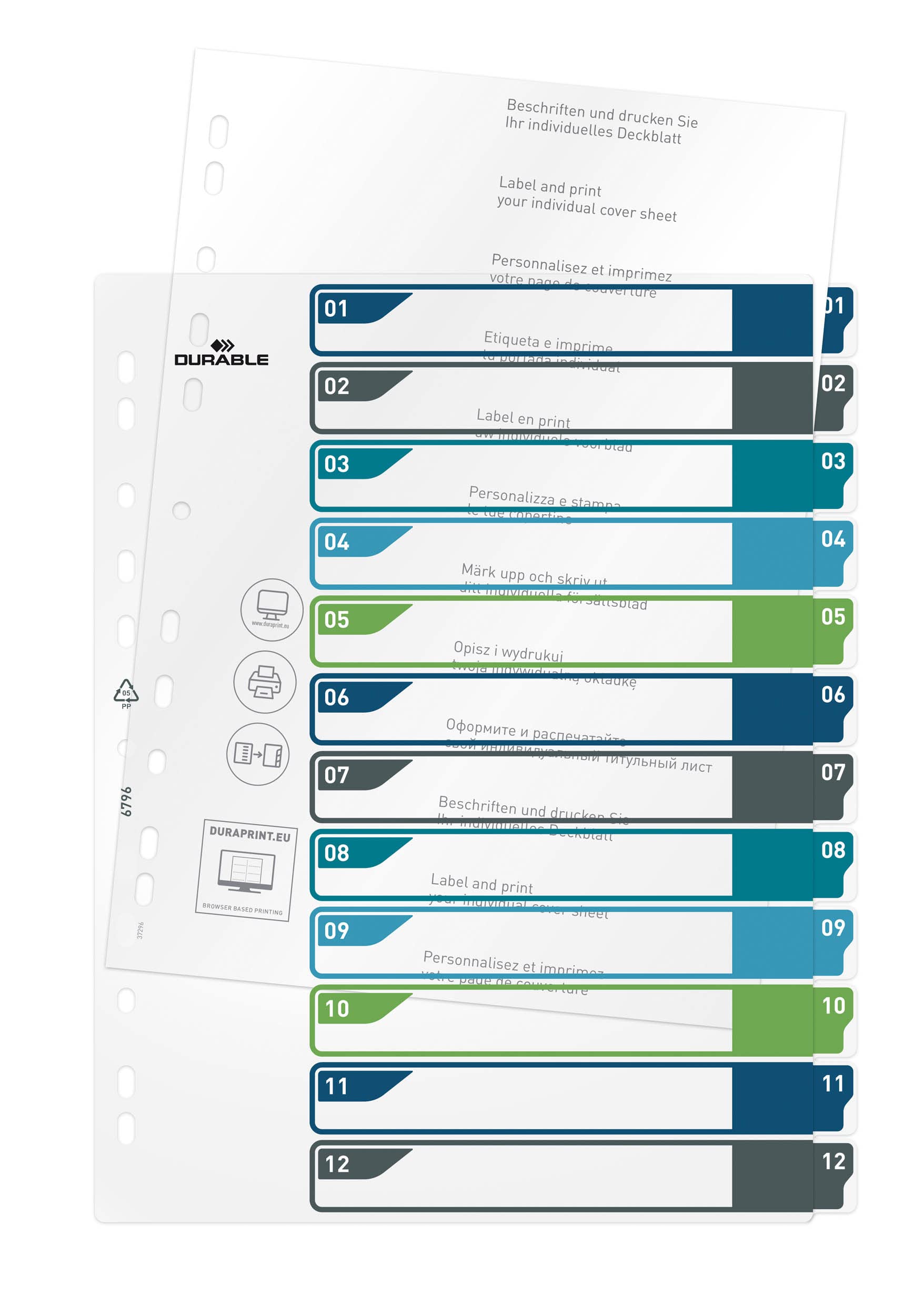 Durable Index Set 1-12 A4+ Portrait, Writable Index Organisation Sheet, 100% Recyclable, Perfect For Organising A4 Documents - Image 3