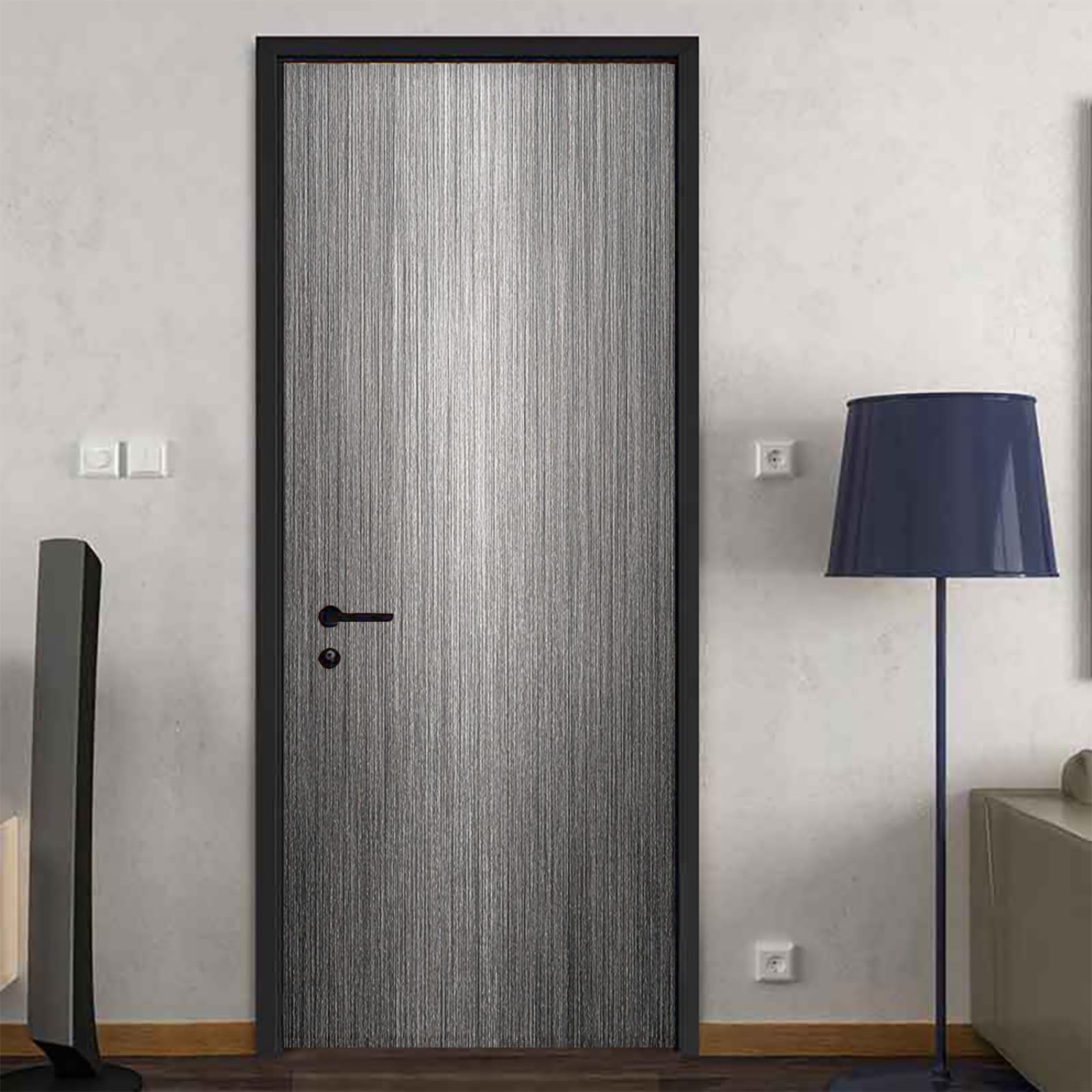 Stickers porte gris minimaliste en PVC 2x44x200cm pour dressing