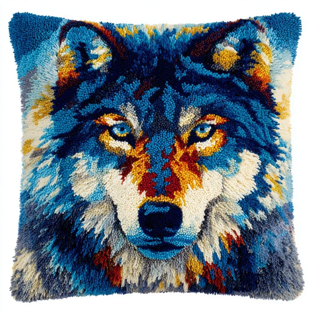 WallustrioaW Latch Hook Kit Cushion for Adults,Animal Wolf