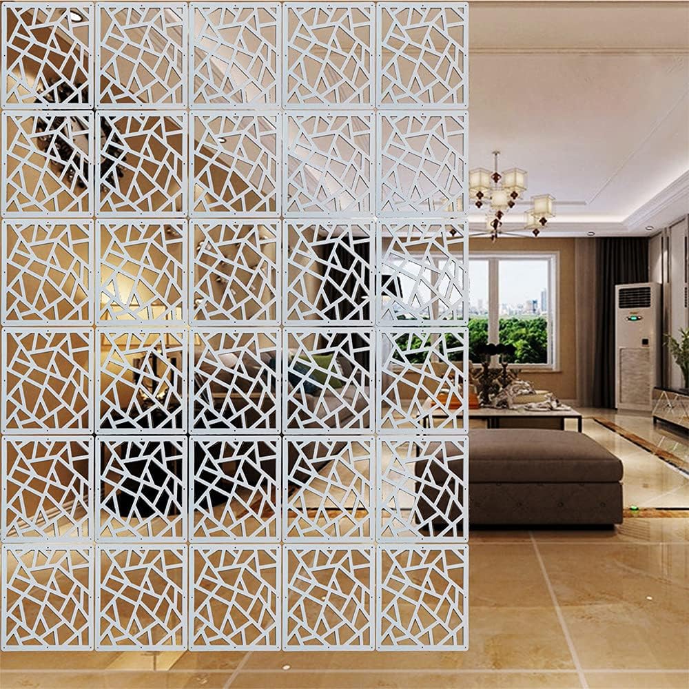 Nother AMIPOS 12Pcs/Set Hanging Room Divider White DIY Panel Screens Partition Wall Dividers Room Decorative with All Accessories 11.4x11.4 Inch (M6)