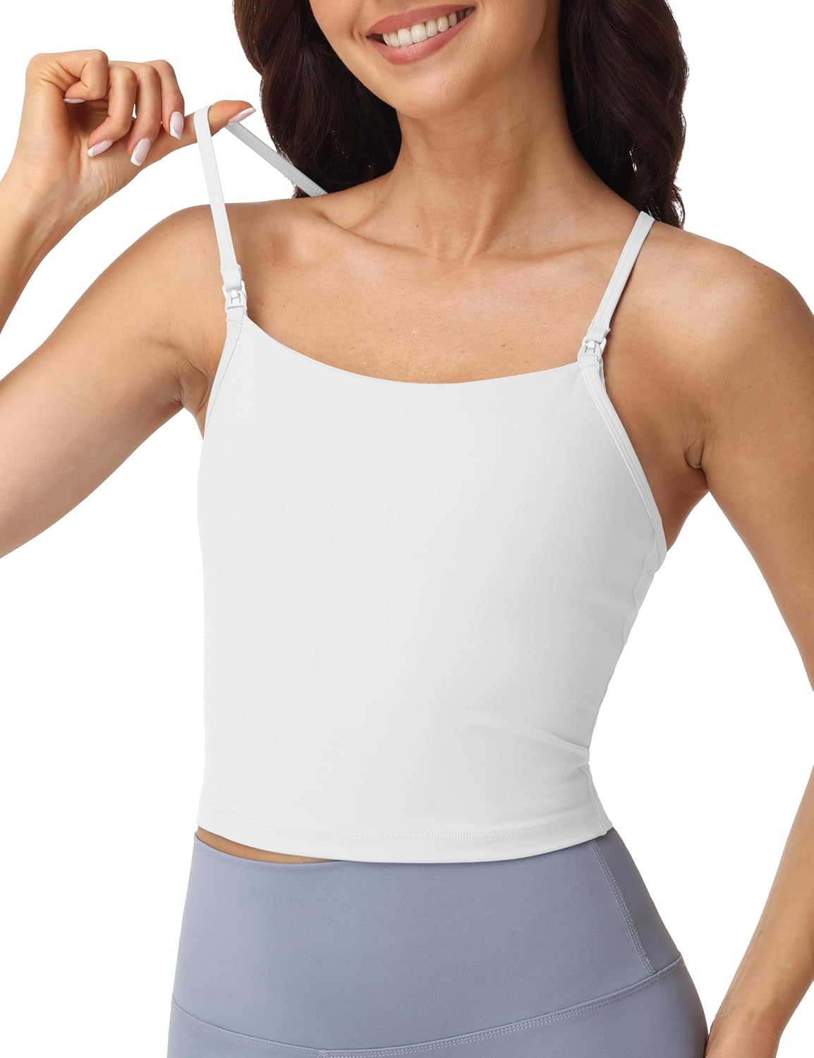 V VOCNI Nursing Tank Tops Y Back Spaghetti Straps Racerback Built in Bra Crop Tank Breastfeeding Longline Nursing Sports Bras