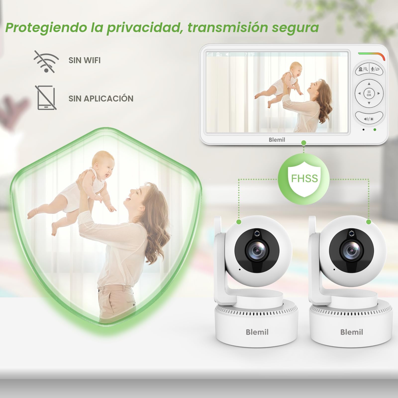 Blemil Monitor de bebé, Monitor de bebé de vídeo con 2 cámaras y Audio,6 Pulgadas Pantallas Grandes divididas IPS, Cámara de Monitor de vídeo con visión Nocturna Clara | Monitor para bebés con cámara PTZ, modo ECO, visión nocturna, batería de 4000 mAh, au