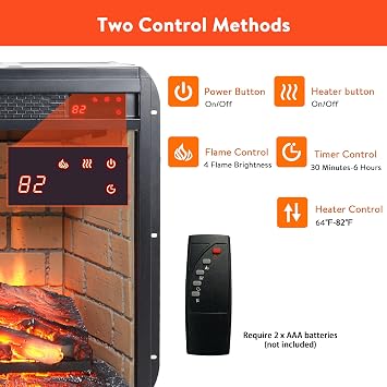 23 Electric Fireplace Insert, Realistic Resin Log, Brick Wall, Fireplace Heater with Remote/Timer, Adjustable 4 Flame Brightness, Overheating Protection,1500W (22 15/16W x 17 5/8H)