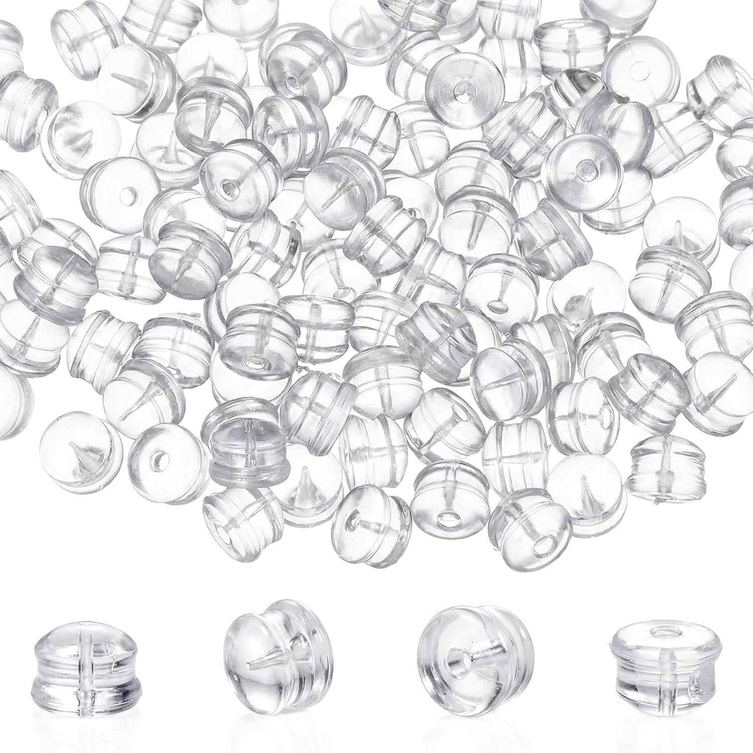 100PCS Silicone Earring Backs, Clear Rubber Stoppers for Studs, Pierced Earring Backs for Droopy Ears/Heavy Earrings, Earrings Lifters Replacement for Women