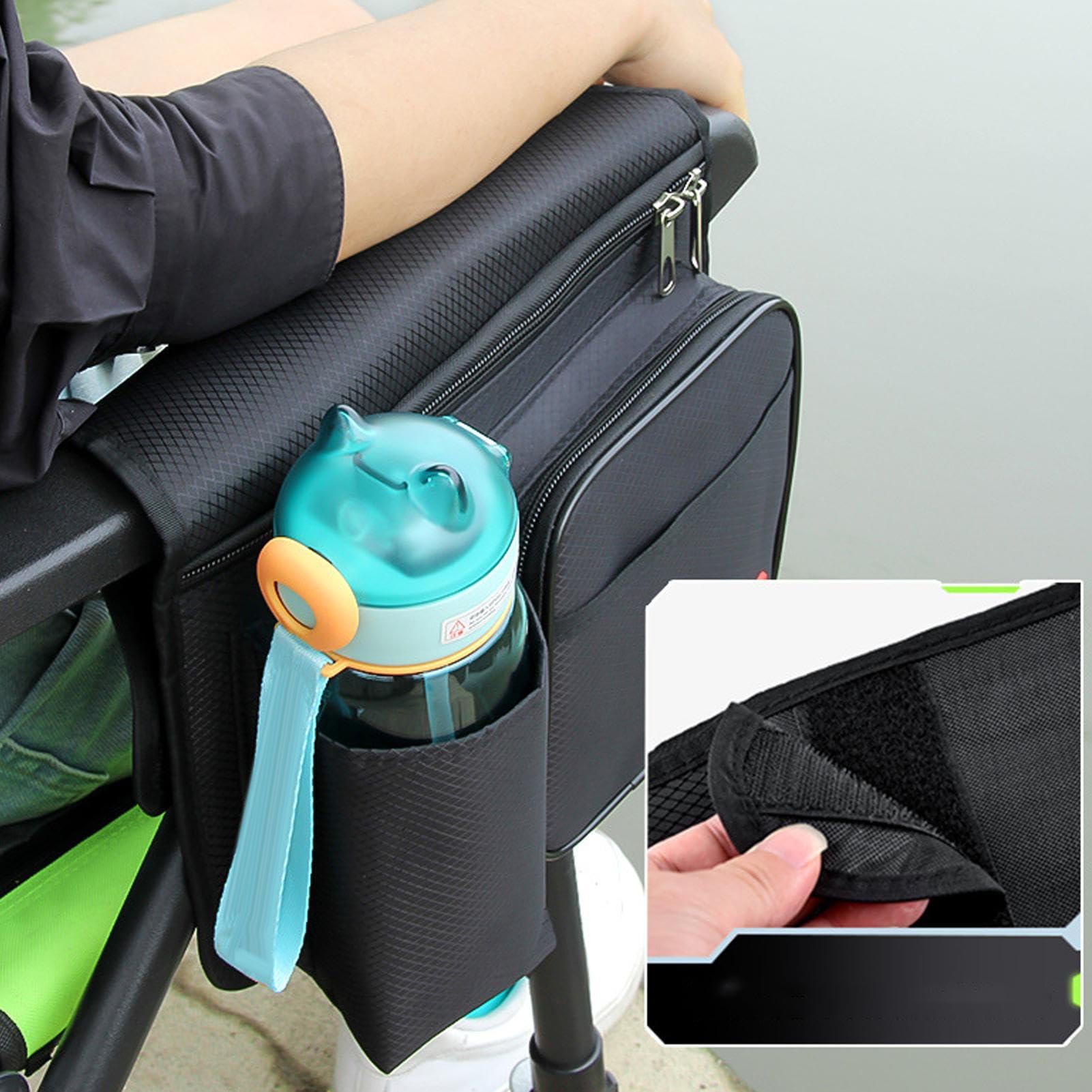 Bolsa lateral para silla de playa – Bolsa para reposabrazos para silla de pesca hecha de tela Oxford engrosada, gran capacidad, resistente al agua, organizador lateral para silla, fácil de