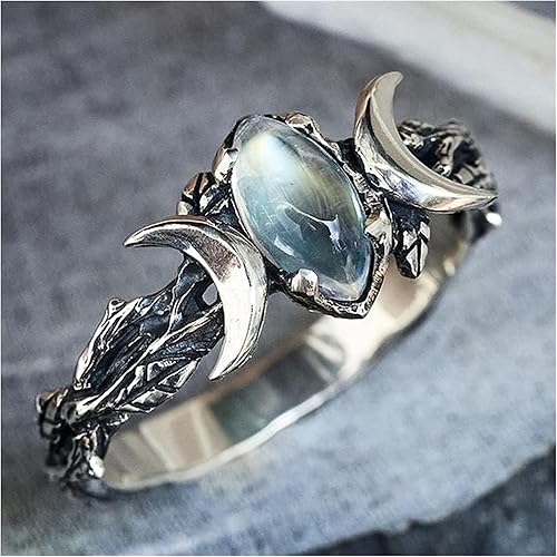 Miniatura 5 de Anillo vintage de triple fase lunar bohemio para mujer, piedra lunar natural, anillo de compromiso, fiesta, boda, joyería anillos