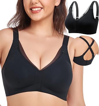 PRETTYWELL Front Closure Bras for Women no Underwire Padded Wireless Comfort Full Coverage Bra with Support Mastectomy Bra