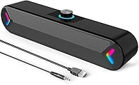 LENRUE A39PRO Computer Speakers: 10W Stereo USB-Powered Soundbar for PC/Desktop/Laptop with Colorful RGB Lights, Plug-n-Play Black