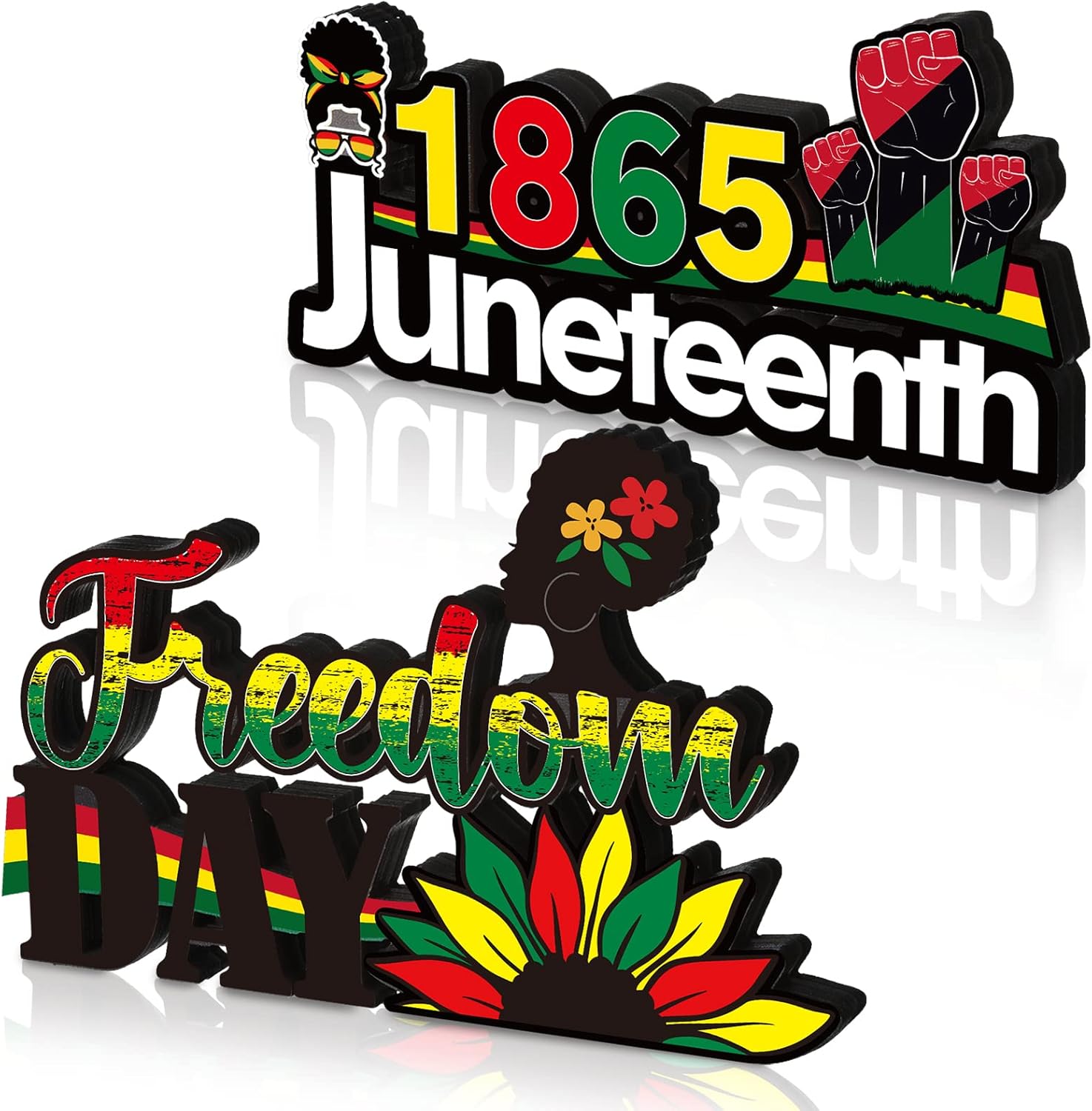 Sintuff 2 Pcs Happy Juneteenth Day Juneteenth Wooden Centerpieces for Table 1865 Wood Mantle Juneteenth Party Favors Black History Month Juneteenth Decorations for American Independence Freedom Day