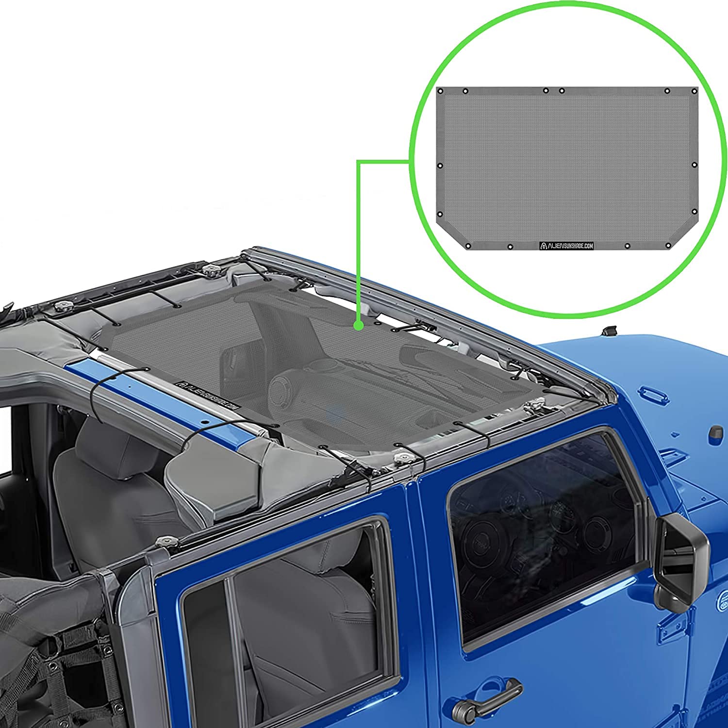 ALIEN SUNSHADEJeep Wrangler JK & JKU (2007-2018) – Front Mesh Sun Shade for Jeep JK Unlimited - Blocks UV, Wind, Noise - Bikini Jkini Top Cover for Sport, Sport S, Sahara, Rubicon (Gray)