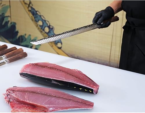 Miniatura 7 de YOUSUNLONG Sakimaru - Cuchillo Sujihiki de 17 pulgadas (16.929 in), cuchillo Sujihiki apto para cortar salmón grande de atún maguro, mango de nogal