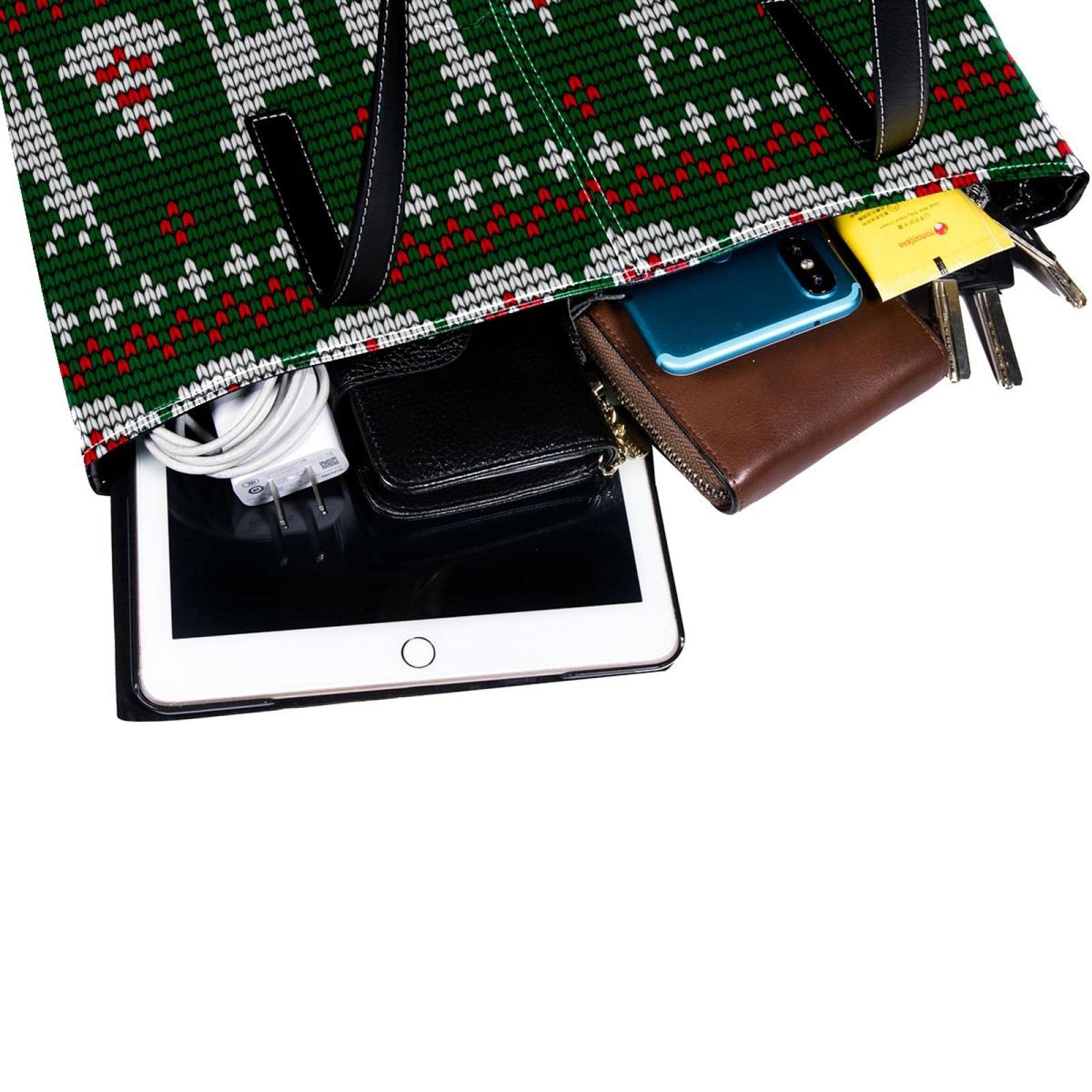 Bolsa de mano personalizada con cremallera, bolsas de hombro casuales para uso diario, trabajo, escuela, Navidad, alce, ciervo, árbol, patrón de punto verde, Varios colores