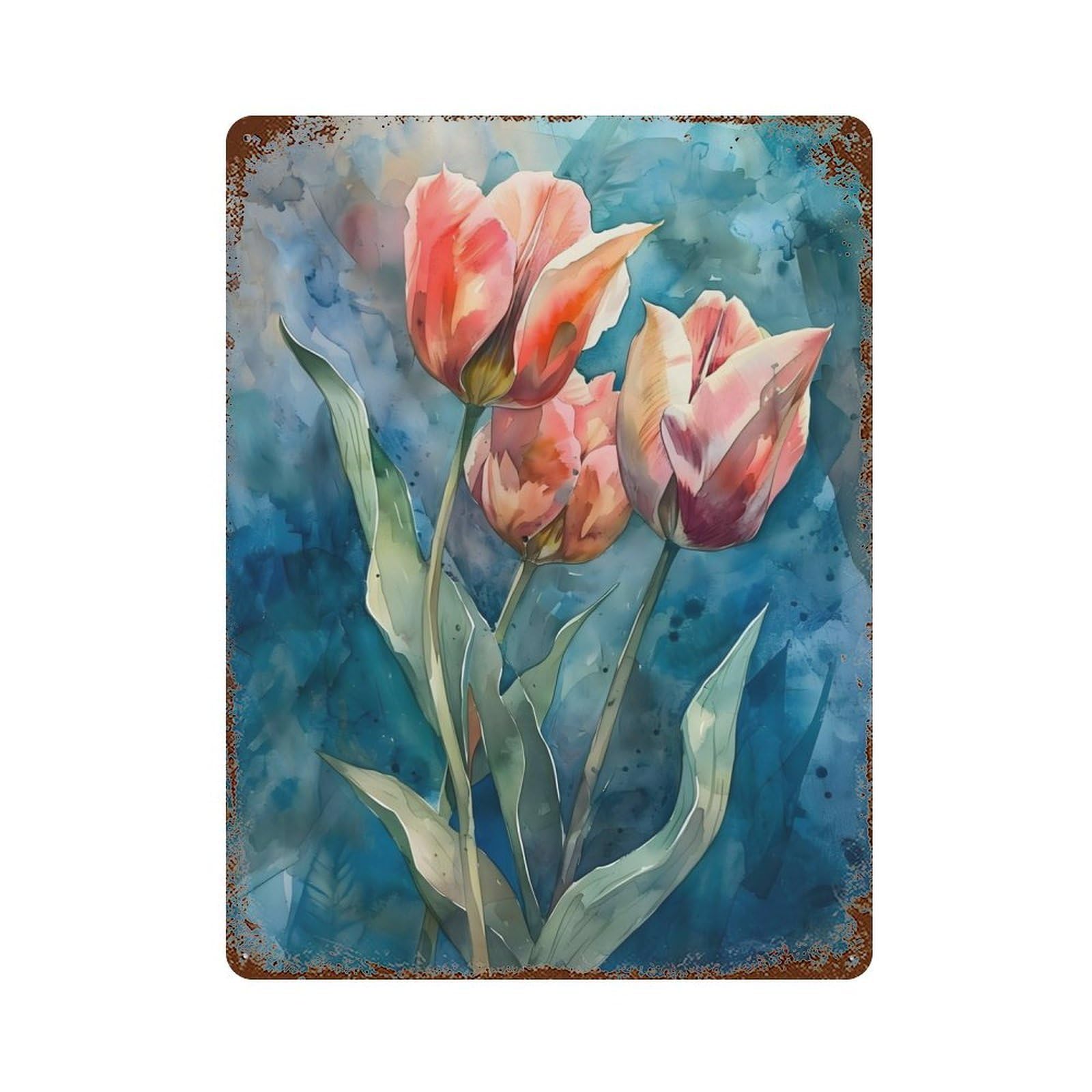 Tulip Watercolor Decorative Tin Sign 15.7"x11.8", for Bistro, Counter And Cafe Decor, Classic Wall Plaque