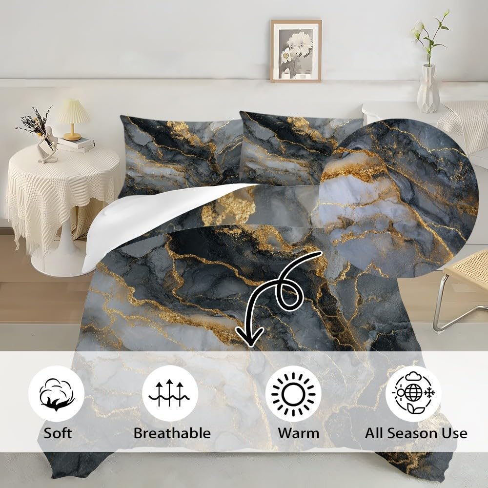 Nastolatki Dzieci Poszwa na kołdrę 3 sztuki 260x240 cm Luksusowa marmurowa tekstura Mikrofibra Łatwa pielęgnacja Odporny na zagniecenia Szary Komplet pościeli Przynieś 2 poszewki na poduszki 65x65 cm