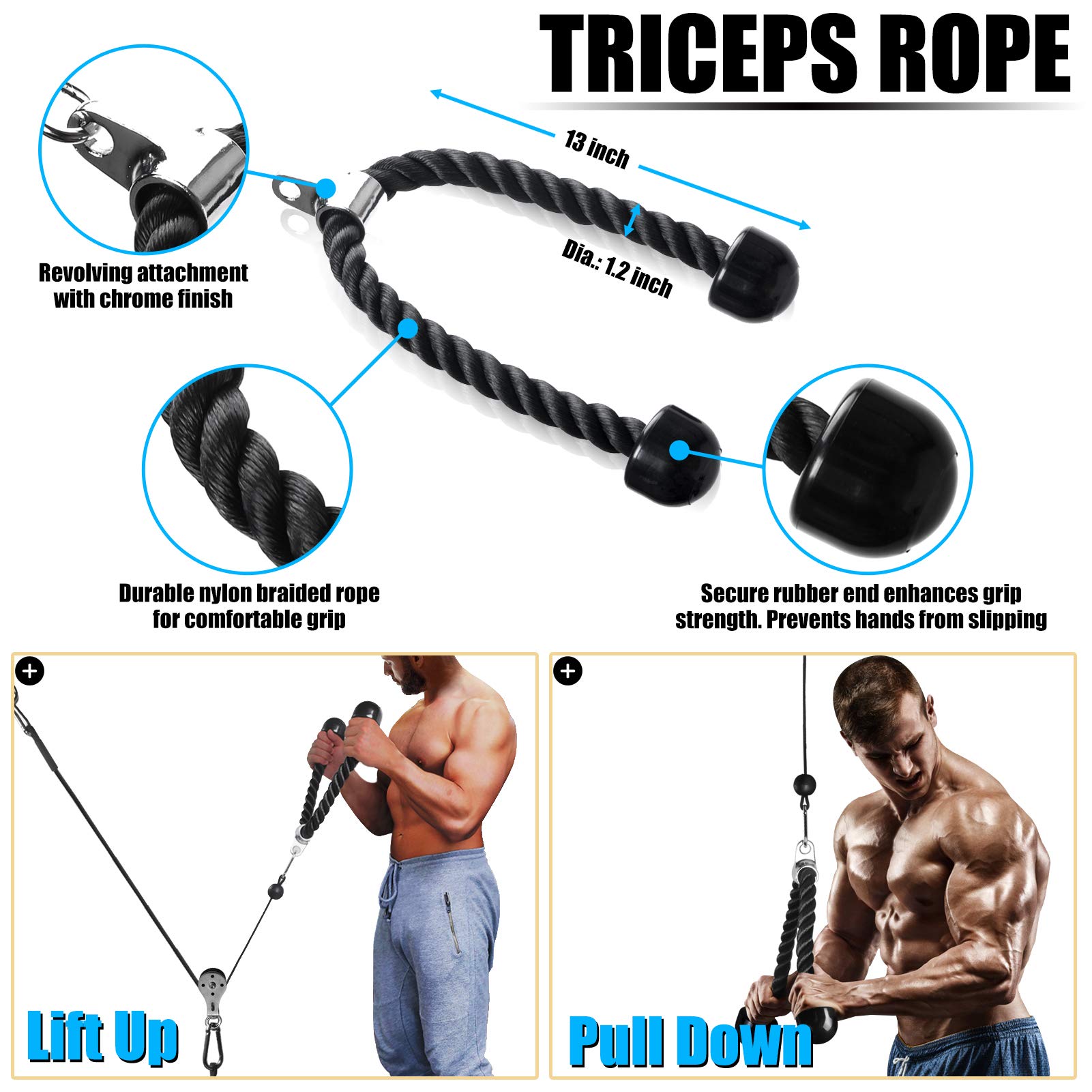FASPUP Triceps Pulley Cable System Set with Single Handle Bar and Heavy