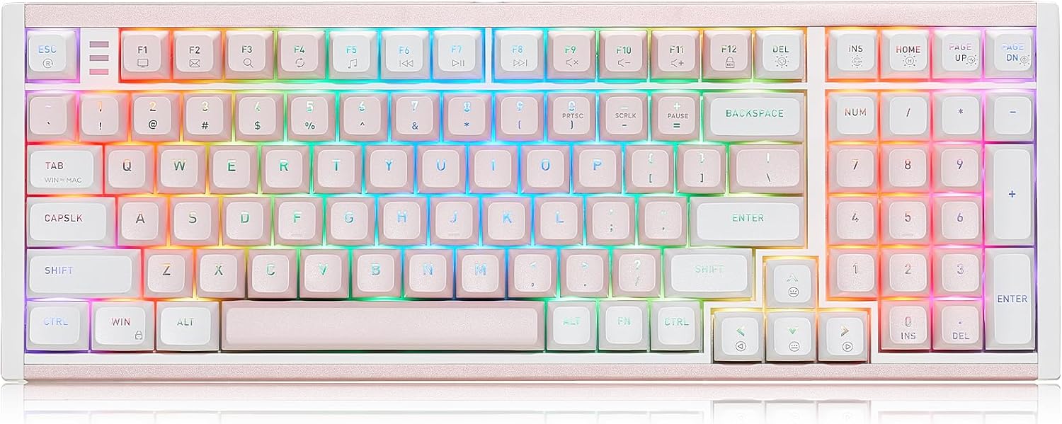 Hexgears I4 Mechanical Keyboard with Number Pad, Aluminum Gaming Keyboard Kailh Tactile Switch, RGB Backlight, PBT Keycaps, Hot Swappable for Windows/Mac OS (Pink-White)