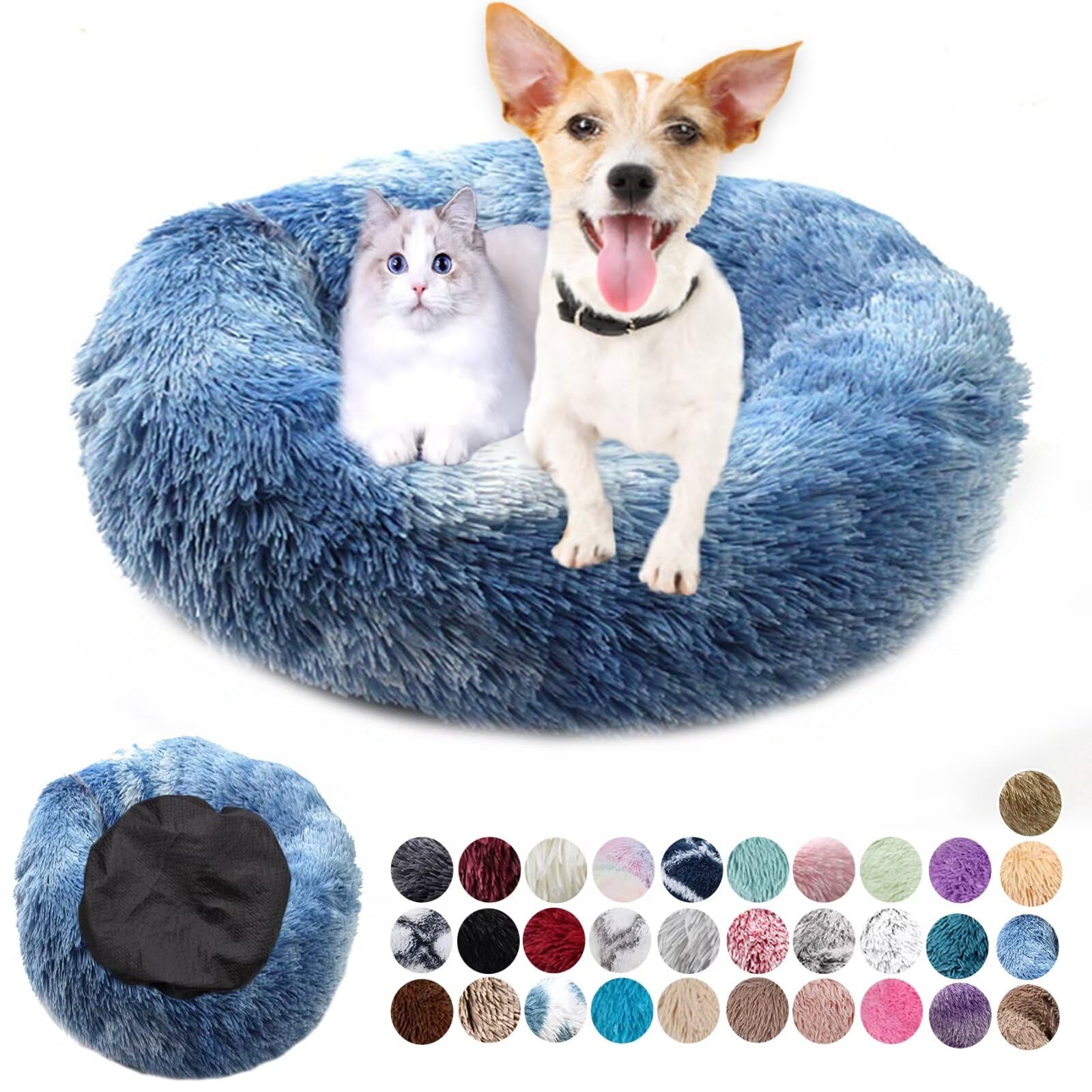 Soft Fluffy Round Dog Houses - Calming Pet Beds Plush Anti Anxiety, Anti-Slip Cat Bed Easily Washable - Improving Sleeping and Warm, Small Medium Large Gradient Blue - 100cm
