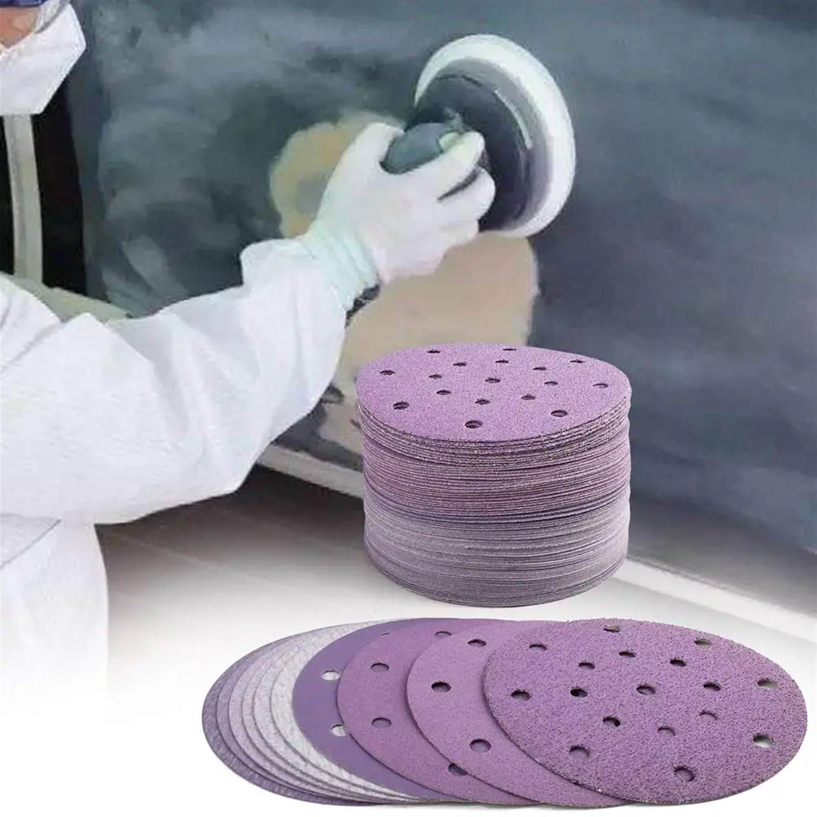 Paquete de 50 discos de lijado de 6 pulgadas y 17 orificios, papel de lija surtido de grano 60-10000, gancho y bucle en seco y húmedo for LIJADORA Orbital aleatoria(10000)