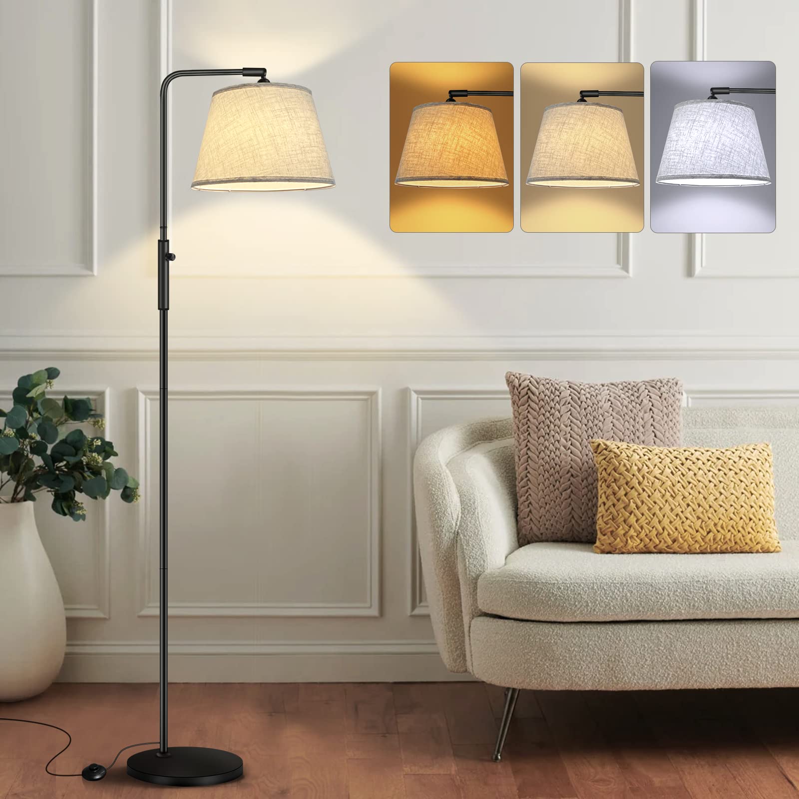 Yicenscoltd Stehlampe Wohnzimmer – 3 Farbtemperaturen & Helligkeit (3000K-6500K, dimmbar), moderne mit verstellbarem Lichtwinkel, Fußschalter, 170 cm hohe Leselampe für Schlafzimmer & Büro, 10W LED