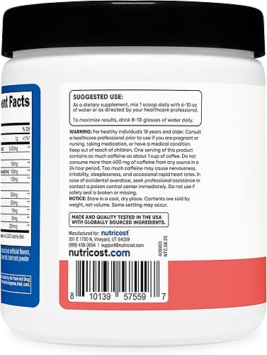 Miniatura 4 de Nutricost Creatina + Energía 30 porciones (sabor a sandía)  5,000 mg de monohidrato de creatina + 350 mg de complejo energético por porción