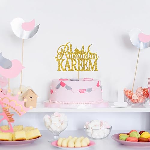 Miniatura 6 de Decoración para pastel de Ramadán Kareem con purpurina dorada, decoración islámica musulmana de Ramadán, decoración de celebración de Eid del Islam