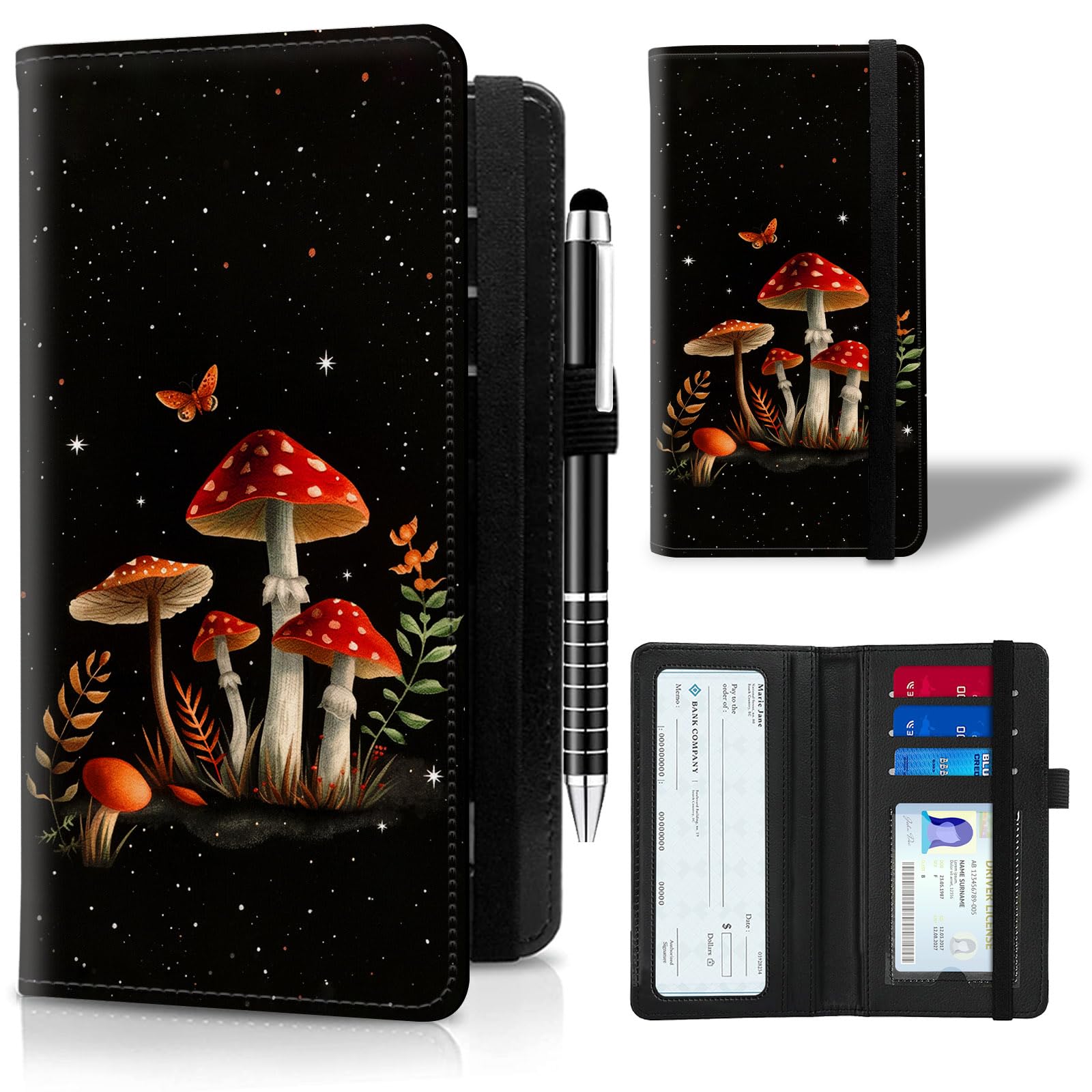 ACWDMKH Leather Checkbook Cover for Men Women Personal Checkbook Holder RFID Blocking Check Book Holder Cover for Duplicate Checks,with A Pen,Red