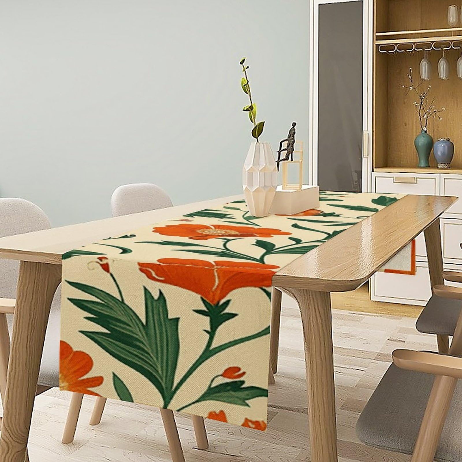 Flower Table Runner 13x72 Inch Linens Burlap Table Runner with Tassels Boho Farmhouse Table Runner for Kitchen Home Christmas Halloween Party Table Decor Tablecloth