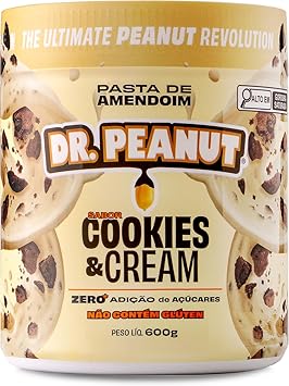 Dr. Peanut Pasta de Amendoim c/Whey Protein - Sabor Cookies & Cream, Pote 600g