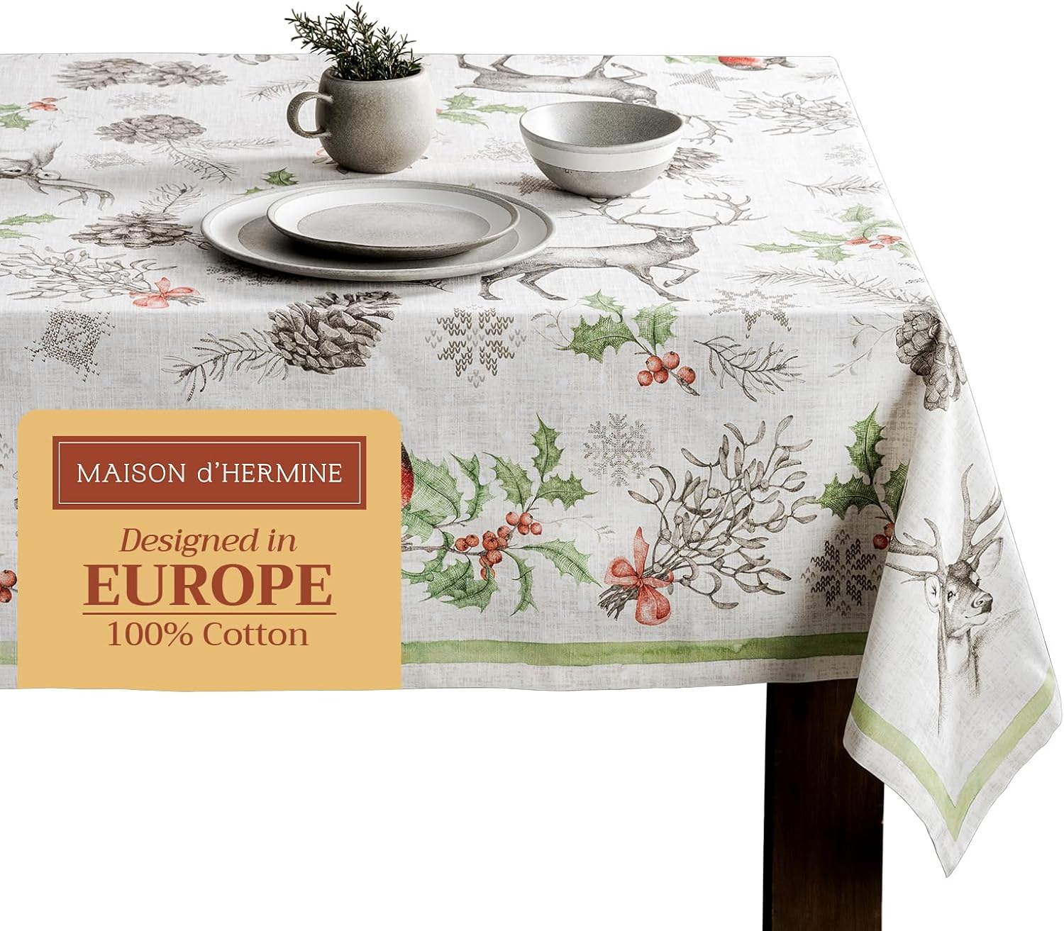 Maison d' Hermine Table Cloth Square Table 100% Cotton 54 x 54 Inches Tablecloth Reusable Decorative Everyday Use for Dining Room, Farmhouse, Home, Party, Festive & Wedding - Christmas Dew